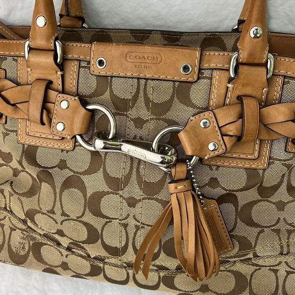 Coach brown signature canvas braided tassel shoulder bag purse - Picture 4 of 13
